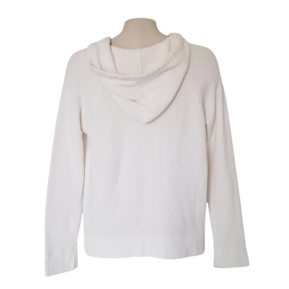 MICHAEL Kors Ivory Waffle Knit Cotton Blend Pullover Hoodie Sweater Loungwear L